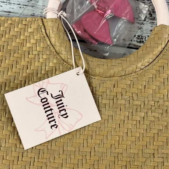 Juicy Couture Woven Straw Wicker Women’s Tote Bag Beige Handbag w/ Ribbon - Picture 3 of 9